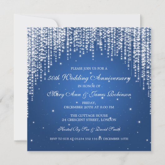 Elegant Wedding Jubileum Night Dazzle Blue Kaart (Voorkant)