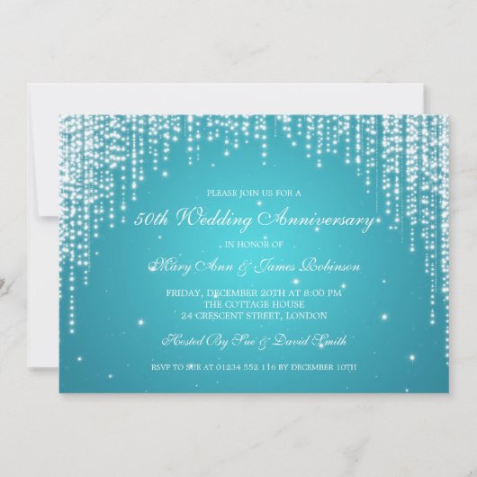 Elegant Wedding Jubileum Night Dazzle Turquoise Kaart (Voorkant)