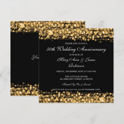 Elegant Wedding Jubileum Party Sparkles Gold Kaart (Voorkant / Achterkant)