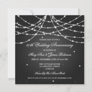 Elegant Wedding Jubileum String of Stars Black Kaart