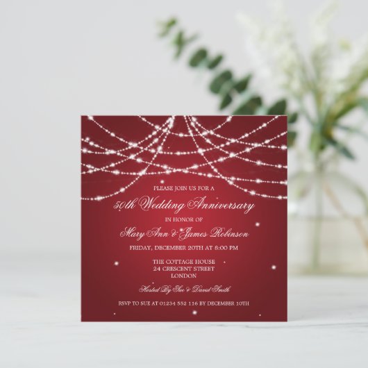 Elegant Wedding Jubileum String of Stars Red Kaart (Staand voorkant)