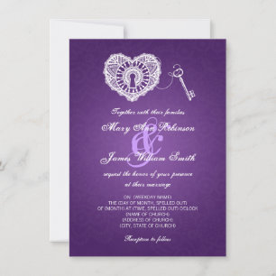Elegant Wedding Key in mijn hart Paars Kaart