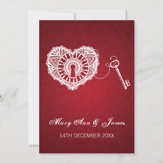 Elegant Wedding Key in mijn hart Rood Kaart (Achterkant)