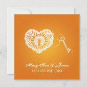 Elegant Wedding Key in mijn hart Sinaasappel Kaart (Achterkant)