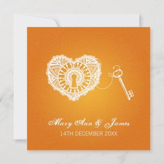 Elegant Wedding Key in mijn hart Sinaasappel Kaart (Achterkant)