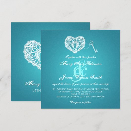 Elegant Wedding Key in mijn hart Turquoise Kaart (Voorkant / Achterkant)