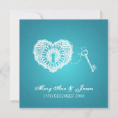 Elegant Wedding Key in mijn hart Turquoise Kaart (Achterkant)