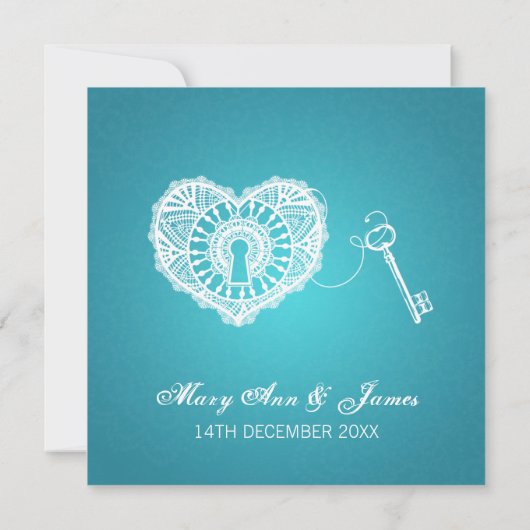 Elegant Wedding Key in mijn hart Turquoise Kaart (Achterkant)