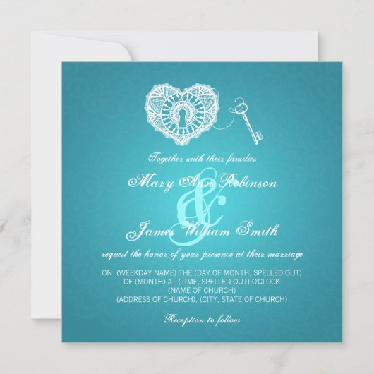 Elegant Wedding Key in mijn hart Turquoise Kaart (Voorkant)