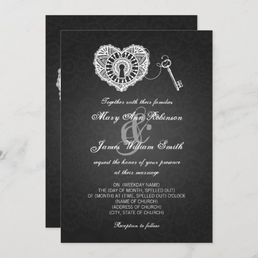 Elegant Wedding Key in mijn hart Zwart Kaart (Voorkant / Achterkant)