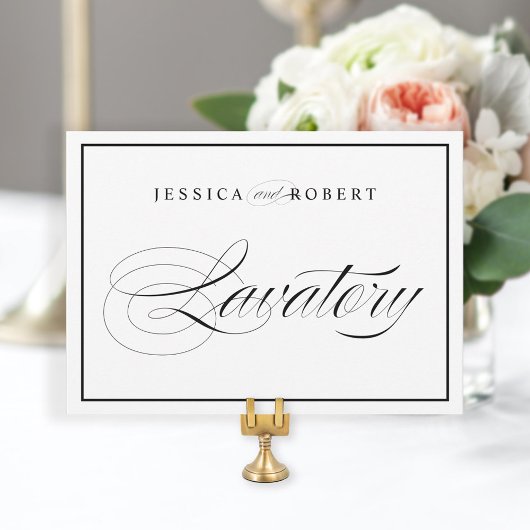 Elegant Wedding Lavatory Sign Black Border