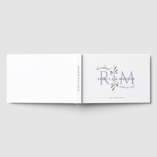 Elegant Wedding Lavender Botanical Monogram Gastenboek (Volledig)