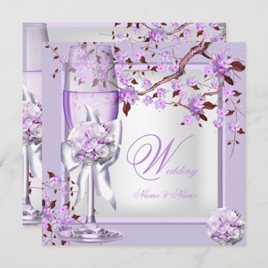 Elegant Wedding Lavender Paars Lila 4b Kaart (Voorkant / Achterkant)