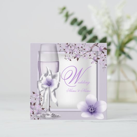 Elegant Wedding Lavender Paars Lila 6 Kaart (Staand voorkant)