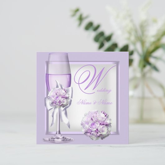 Elegant Wedding Lavender Paarse Lila Champagne 3 Kaart (Staand voorkant)