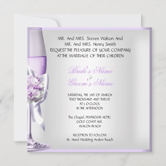 Elegant Wedding Lavender Paarse Lila Champagne 3 Kaart (Achterkant)