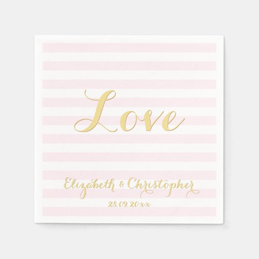 Elegant Wedding Love Faux Gold Pink Paper Napkins Servetten (Voorkant)