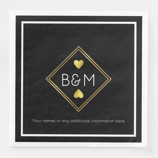 Elegant Wedding Love Monogram Black Servet (Voorkant)