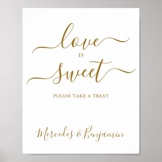 Elegant Wedding Love Sweet Gold Personalized Table Poster (Voorkant)