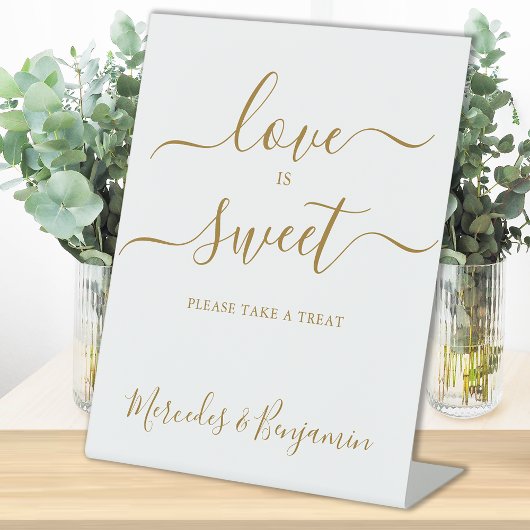 Elegant Wedding Love Sweet Gold Personalized Table Reclamebord Met Voetstuk