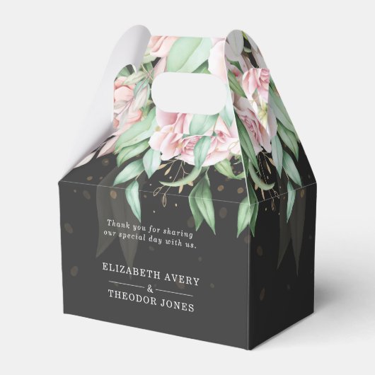 Elegant Wedding Luxury Black en Pink Floral Bedankdoosjes (Voorkant Zijde)