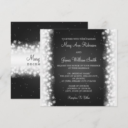 Elegant Wedding Magic Sparkle Black Kaart (Voorkant / Achterkant)