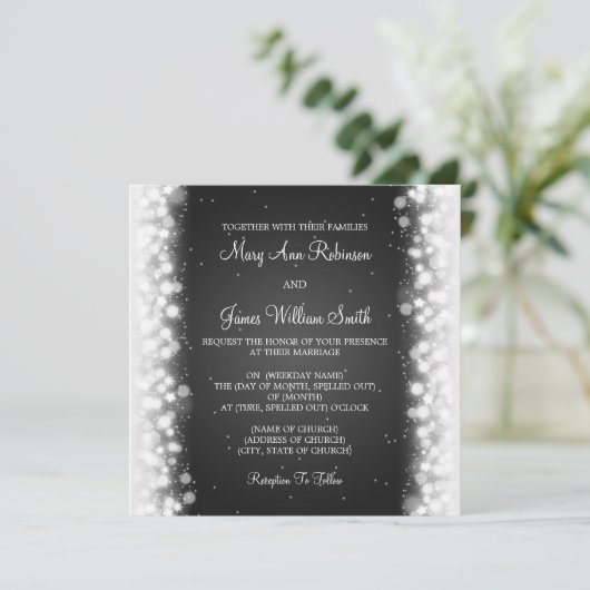 Elegant Wedding Magic Sparkle Black Kaart (Staand voorkant)