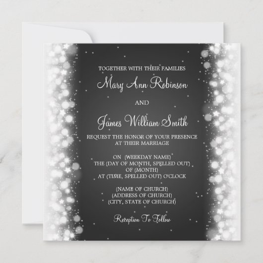 Elegant Wedding Magic Sparkle Black Kaart (Voorkant)
