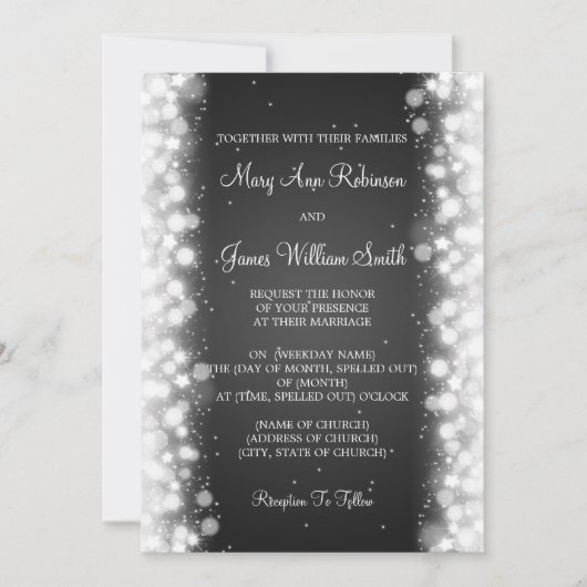 Elegant Wedding Magic Sparkle Black Kaart (Voorkant)