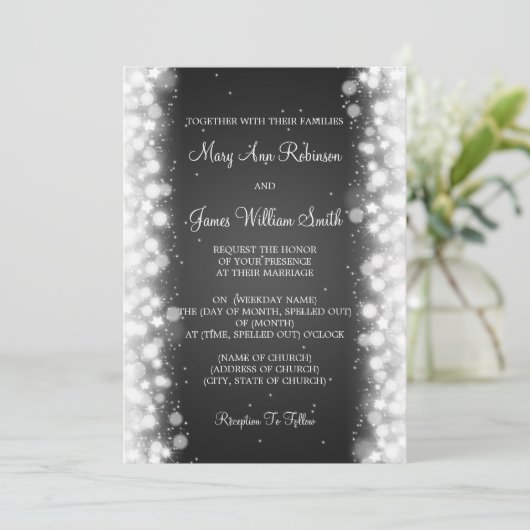 Elegant Wedding Magic Sparkle Black Kaart (Staand voorkant)