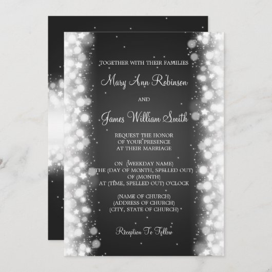 Elegant Wedding Magic Sparkle Black Kaart (Voorkant / Achterkant)