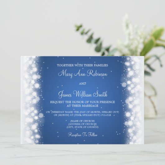 Elegant Wedding Magic Sparkle Blue Kaart (Staand voorkant)