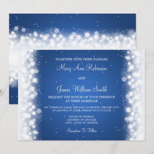Elegant Wedding Magic Sparkle Blue Kaart (Voorkant / Achterkant)