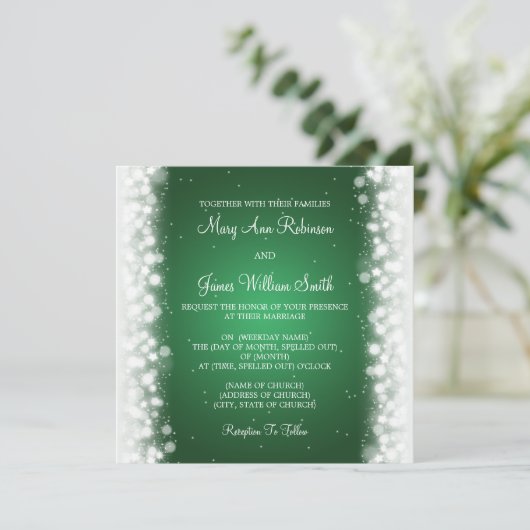 Elegant Wedding Magic Sparkle Green Kaart (Staand voorkant)