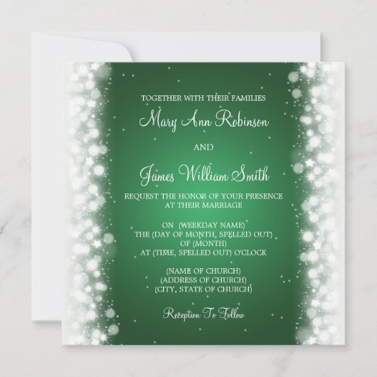 Elegant Wedding Magic Sparkle Green Kaart (Voorkant)
