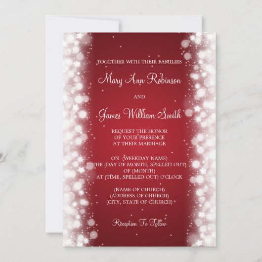 Elegant Wedding Magic Sparkle Red Kaart (Voorkant)