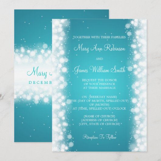 Elegant Wedding Magic Sparkle Turquoise Kaart (Voorkant / Achterkant)