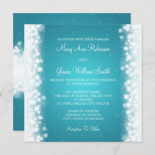 Elegant Wedding Magic Sparkle Turquoise Kaart (Voorkant / Achterkant)