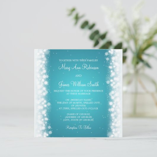 Elegant Wedding Magic Sparkle Turquoise Kaart (Staand voorkant)
