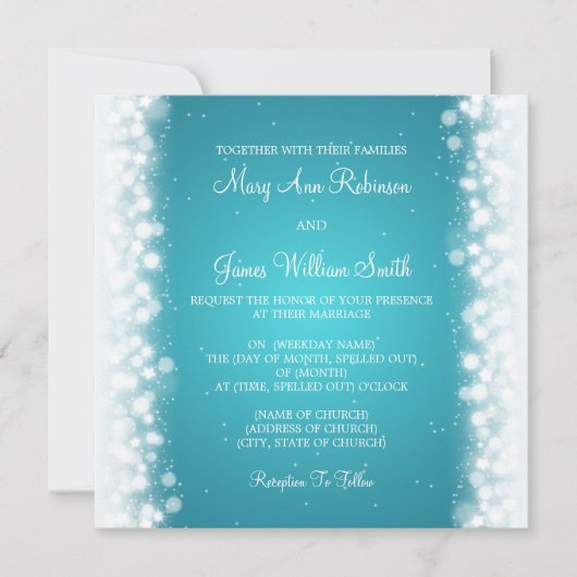 Elegant Wedding Magic Sparkle Turquoise Kaart (Voorkant)