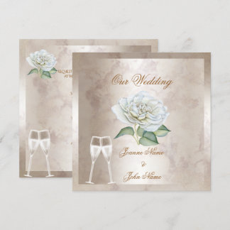 Elegant Wedding Marble Roos Cream White Champagne Kaart