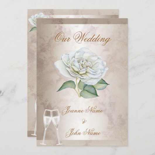 Elegant Wedding Marble Roos Cream White Champagne Kaart (Voorkant / Achterkant)