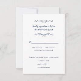 Elegant Wedding Meal Classic Delicate Blue & White RSVP Kaartje