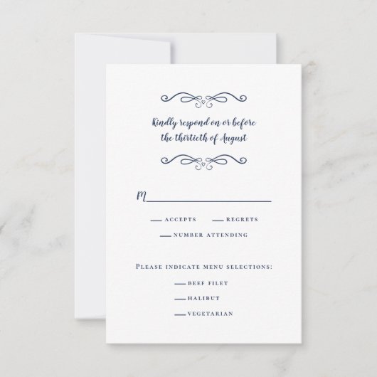 Elegant Wedding Meal Classic Delicate Blue & White RSVP Kaartje (Voorkant)