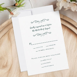 Elegant Wedding Meal Classic Emerald Green Chic RSVP Kaartje