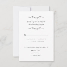 Elegant Wedding Meal Classic White & Gray Delicate RSVP Kaartje