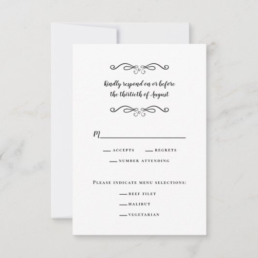 Elegant Wedding Meal White en Black Classic RSVP Kaartje (Voorkant)