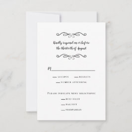 Elegant Wedding Meal White en Black Classic RSVP Kaartje