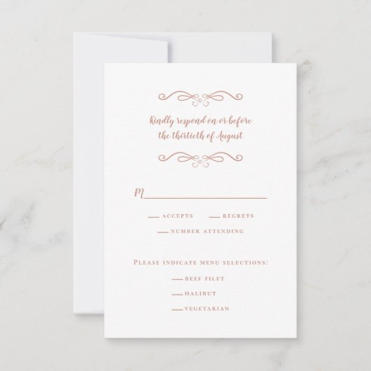 Elegant Wedding Meal White & Roos Pink Minimalist RSVP Kaartje (Voorkant)