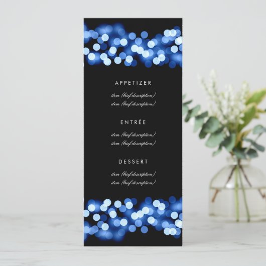 Elegant Wedding Menu Blue Hollywood Glam (Staand voorkant)